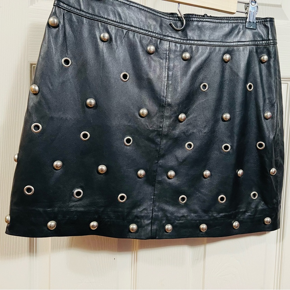 Top Shop Black Leather Studded Mini Skirt